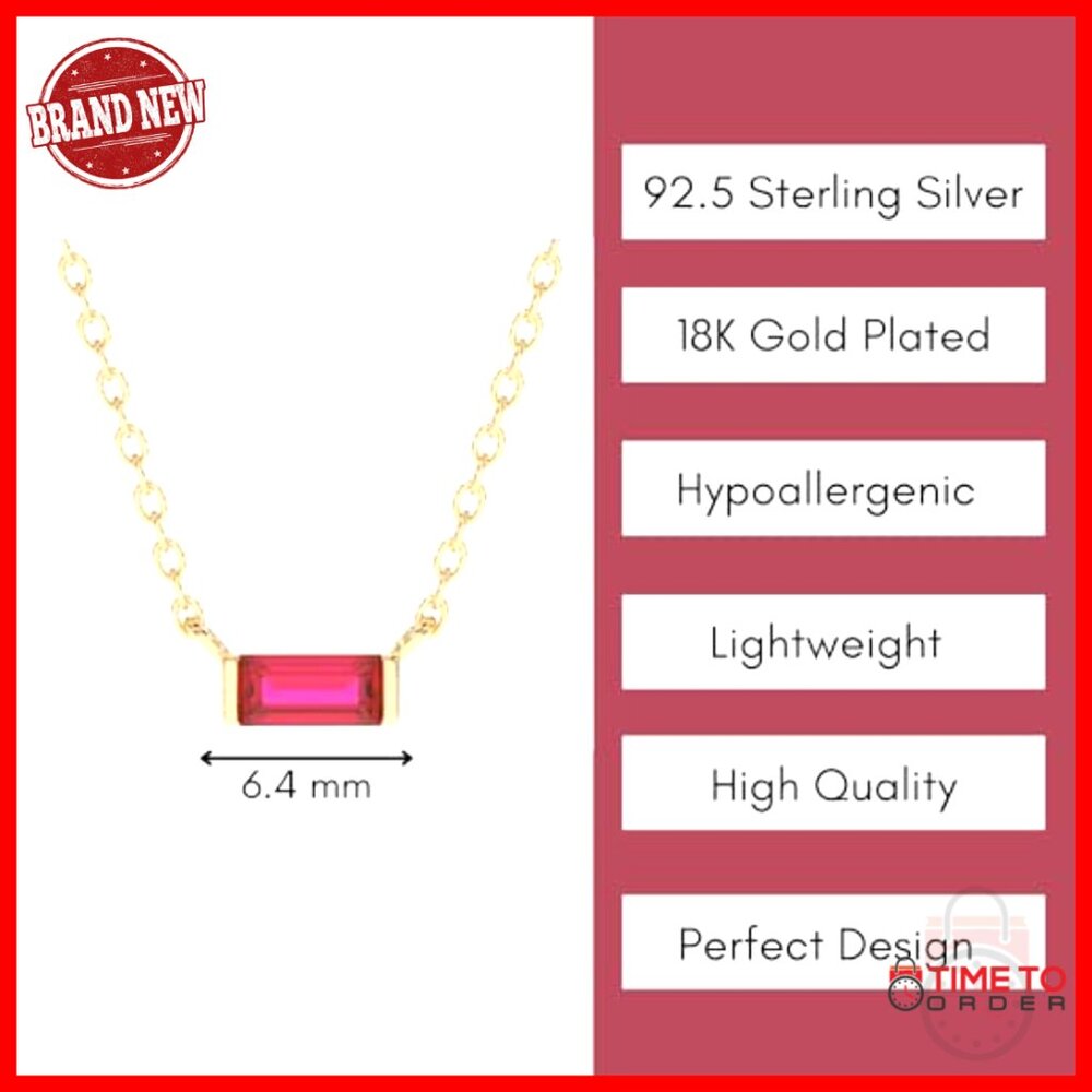 Sterling Silver Rectangle Ruby Pendant Necklace W… - image 5